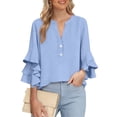 thumbnail image 6 of Hilenly Boho Tops for Women 3/4 Ruffle Sleeve Blouse V Neck Cotton Linen Shirts Tunic Shirts, 6 of 10