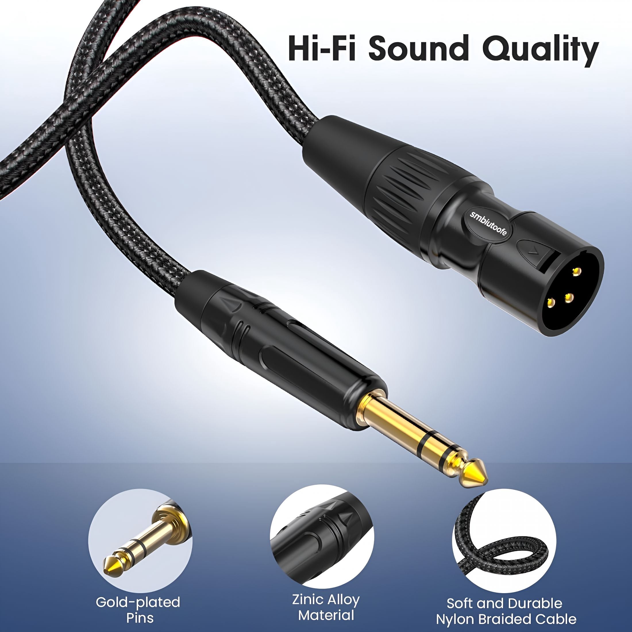 EXLEAF XLR Male to 1/4,TRS to 6.35mm -10ft 2Packs Gold-Plated Connectors Nylon Braided Cable,Quarter Inch to XLR Male Cable for Speakers,Mixers,Amplifiers - 10feet