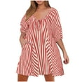 thumbnail image 4 of Lenpel Rompers for Women Summer Striped Lantern Half Sleeve V Neck Tie Front Oversized Jumpsuits Casual Loose Overall Shorts, 4 of 7