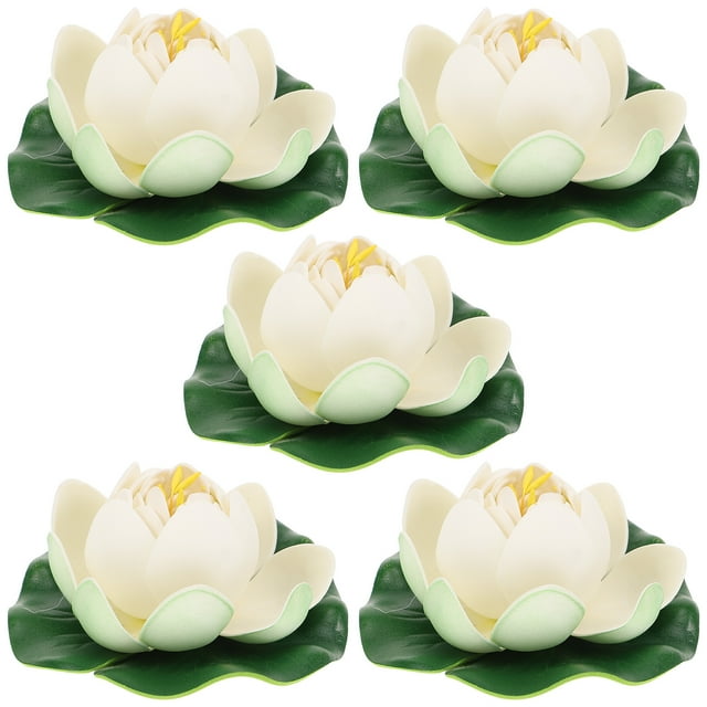 5Set Artificial Floating Lotus Decor Light Yellow Lotus Shape EVA Material Waterproof for Garden Ornament