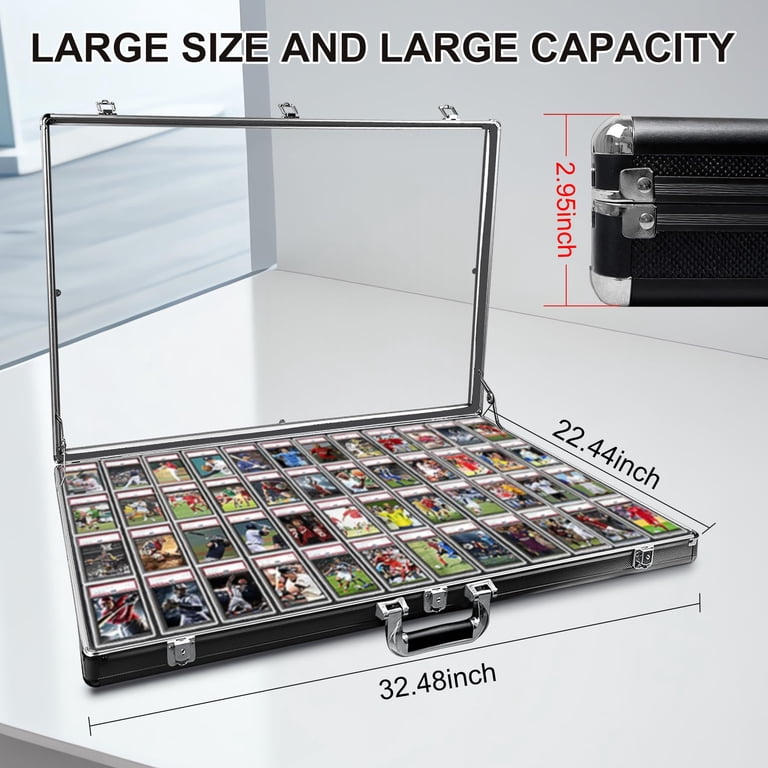 trading card show display case Memorywuu Trade Portable Aluminum Sports Table Top Display Case Frame Clear Acrylic Showcase Cabinet Box with Lock for Cards Jewelry Collectibles(Black,36