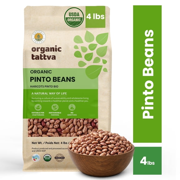 Organic Tattva Pinto Beans 4LB, Unpolished Rajma Chitra, Vegan, Kosher, No Additives, Gluten Free, USDA Certified