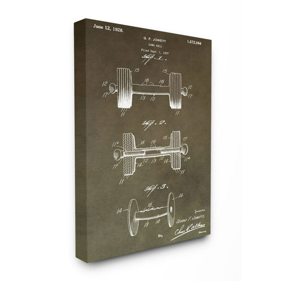 Stupell Industries Patent Vintage Barbell Brown Texture Design Canvas Wall Art by Daniel Sproul