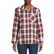 Time and Tru Women's Plaid Button Front Shirt