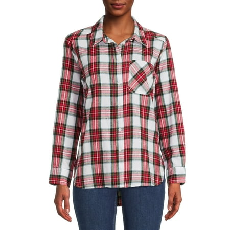Time and Tru Women's Plaid Button Front Shirt