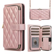 Dteck for Samsung Galaxy S24 Ultra Case Wallet Multi Zipper Purse with Card Holder Slots, Samsung S24 Ultra Flip Folio Case with Crossbody Wrist Strap for Women,Rosegold