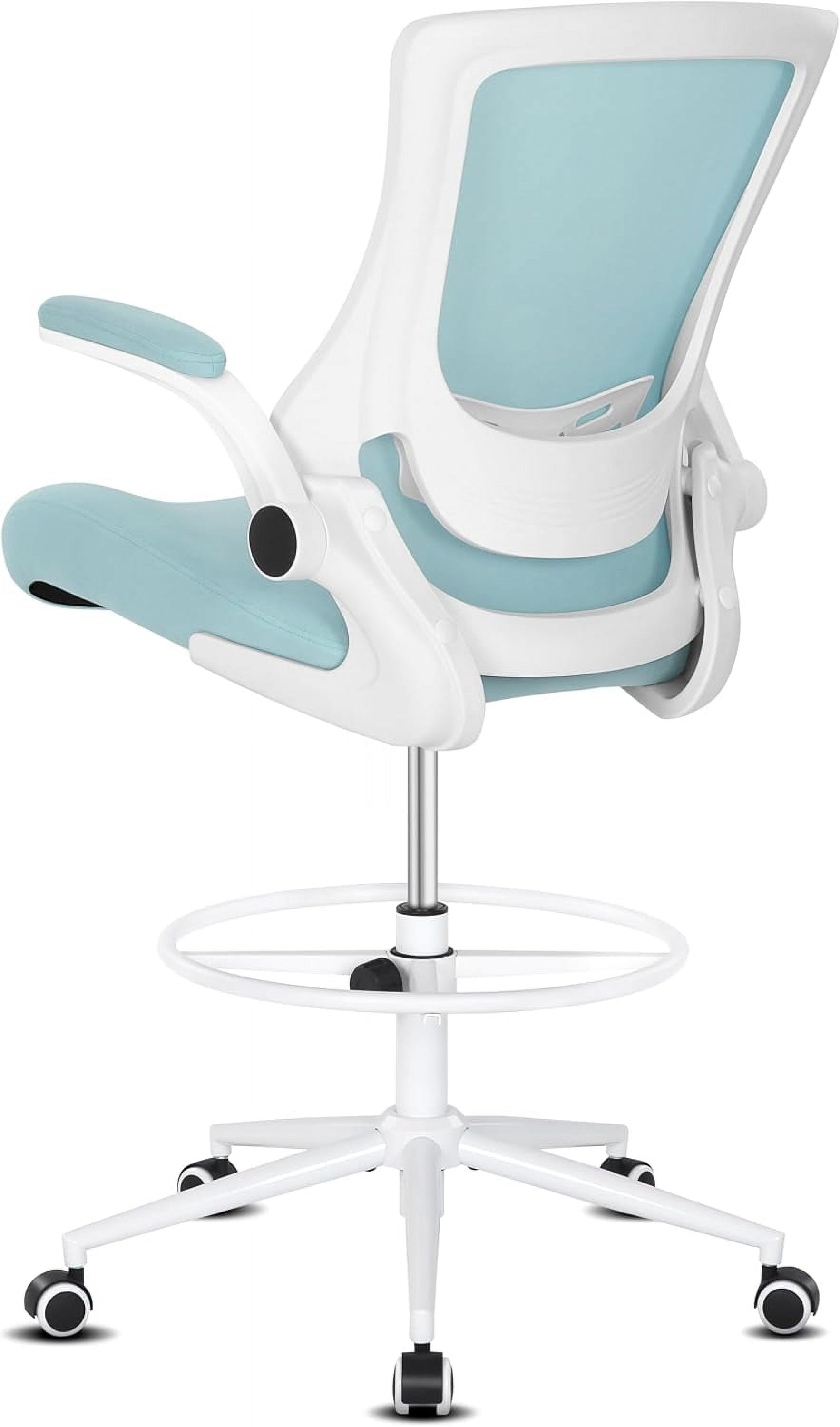 Misolant Office Chair, Drafting Chair for Standing Desk, High Office Chair with Adjustable Lumbar Support, Flip-up Arm and Footrest Ring, Drafting Chair for Bar Height Desk