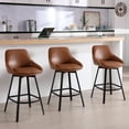 thumbnail image 3 of Zesthouse Swivel Bar Stools Set of 3, 25.6″Faux Leather Counter Height Barstool with Backs, Upholstered Counter Stools, Modern Kitchen Chairs with Metal Legs, Brown, 3 of 11