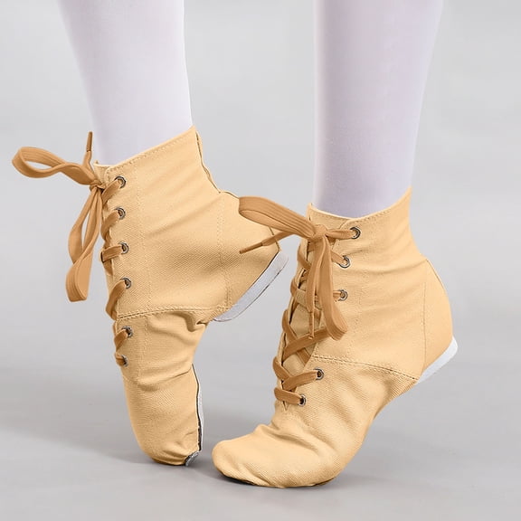 FSYBOA Girl Ballet Shoes, Non Slip Soft Sole Laced High-top Dance Shoes for Girl Khaki Size 11.5(Little Kids)