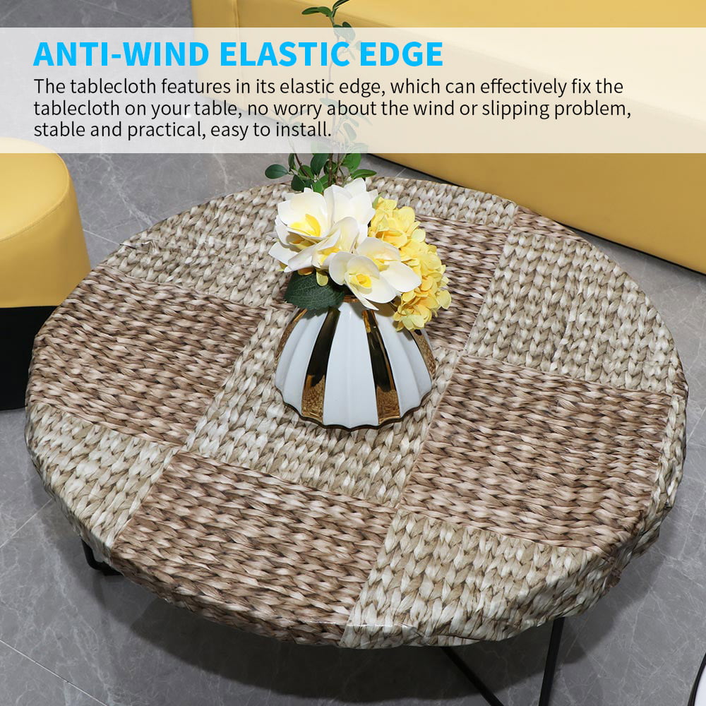 Elastic Edged Round Table Cover Dining Table Cloth Waterproof ~140cm Dia