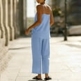 thumbnail image 5 of hoksml Women's 2 Piece Linen Cotton Set, Vacation Outfits for Women, Cami Top and Wide Leg Pants, 5 of 6