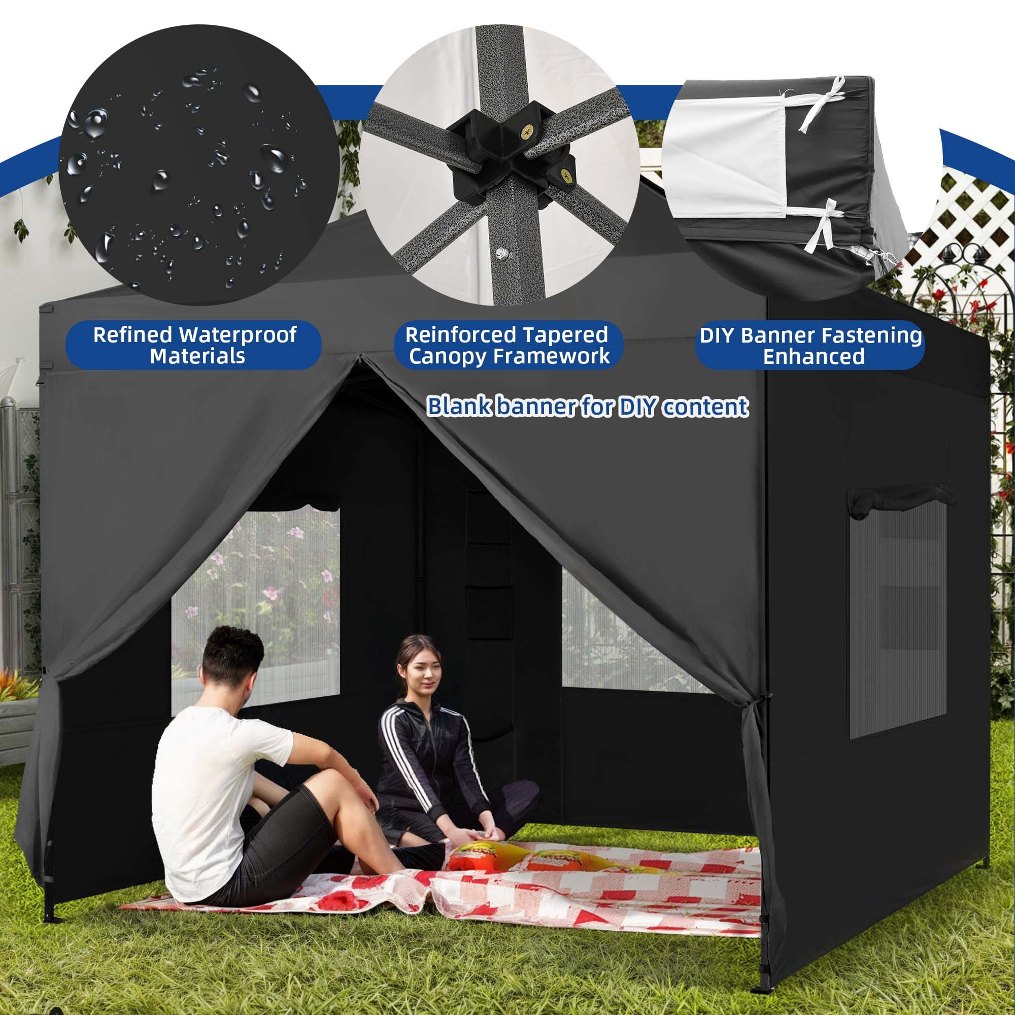 Uforic 10x10ft Outdoor Pop Up Canopy Tent with 4 Removable Sidewalls - Black