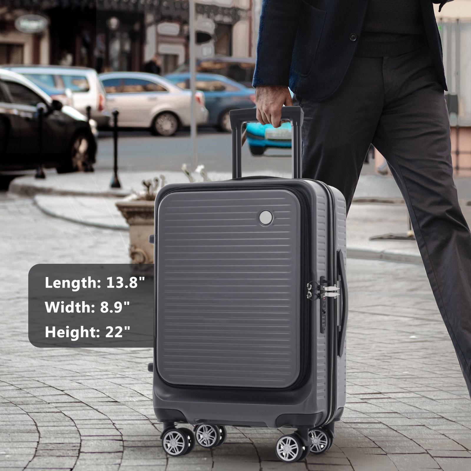 EUROCO Carry On Luggage 22x14x9 Airline Approved, Front Open Suitcase with 1 Portable Carrying Case and USB Port (Gray, 20 Inch, 40L)