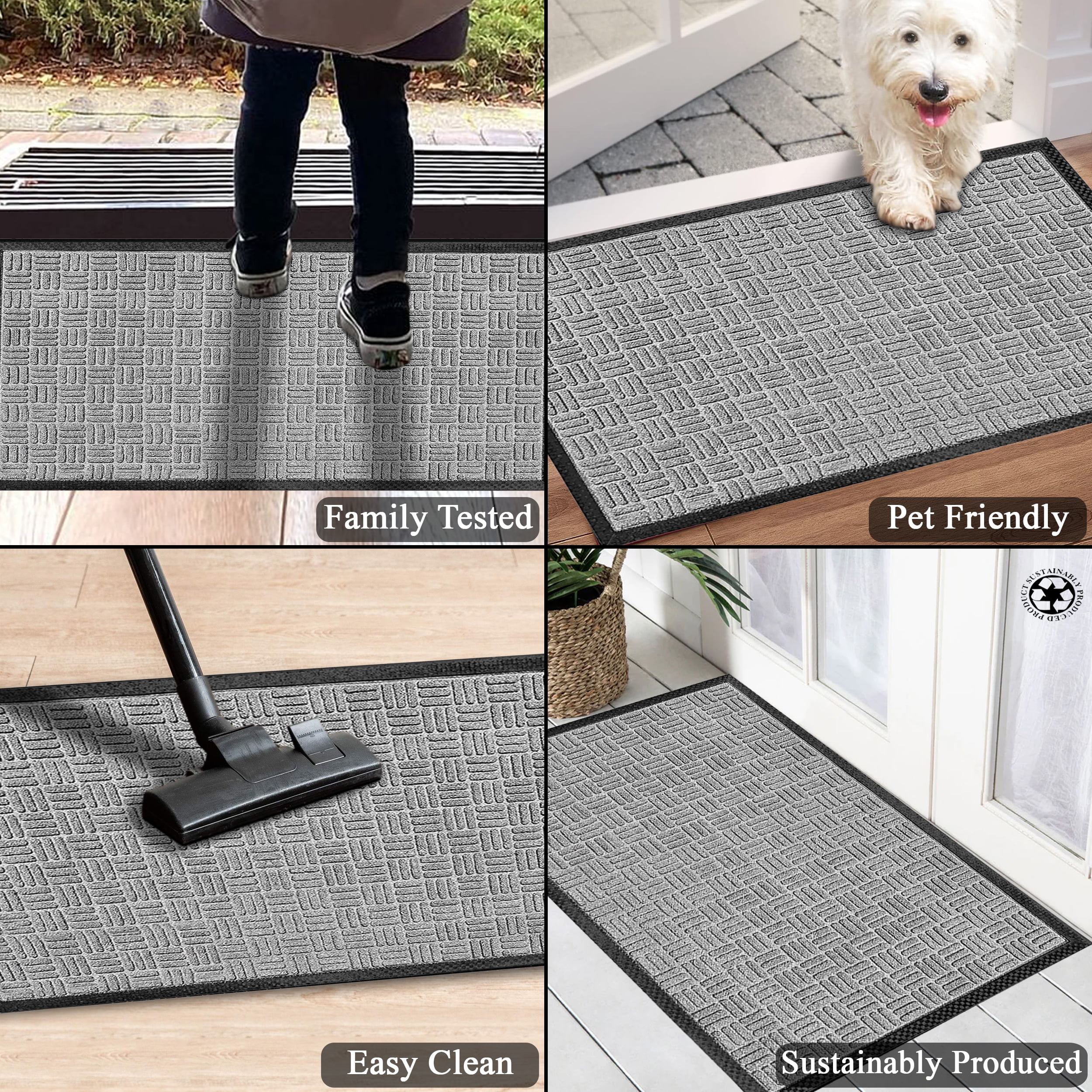 A1HC Indoor Outdoor Mat, Front and Back Entrance Welcome Mats, Front Door Patio Mats 47X71 Inches, Non-Slip Easy Clean Entrance Washable Large Size Doormats, Light Grey