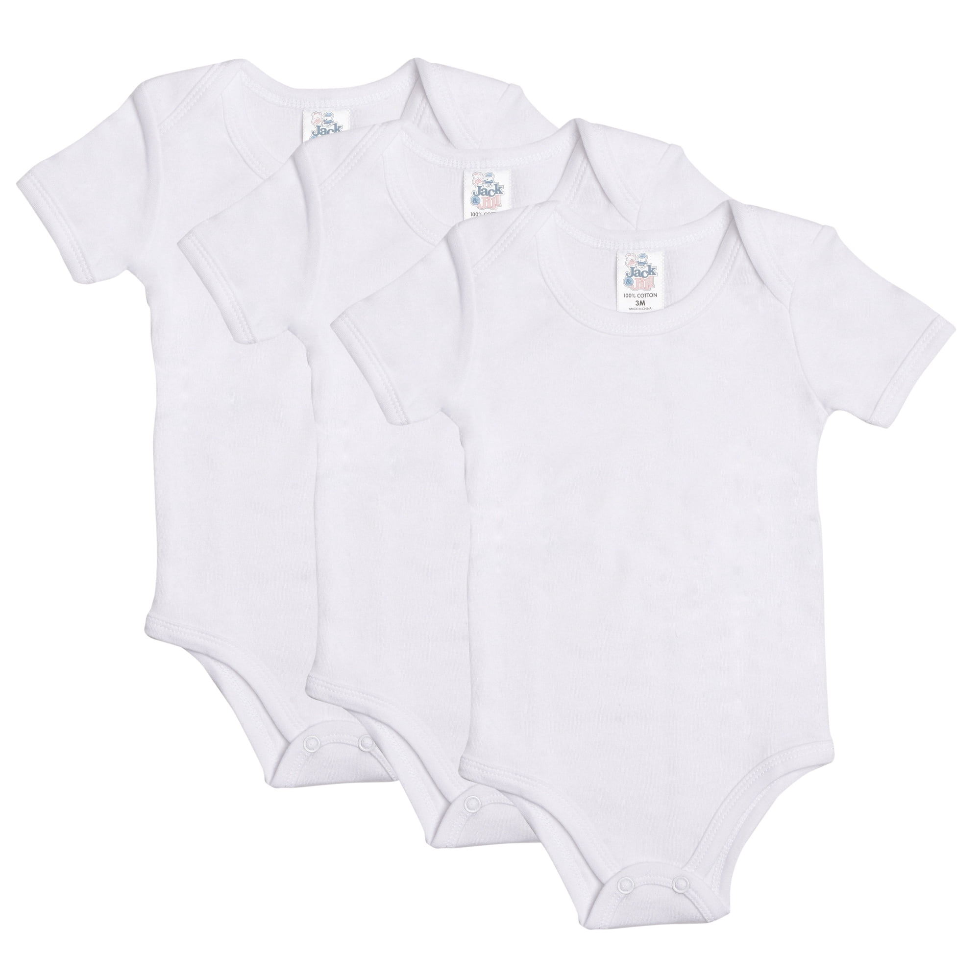 Jack & Jill Baby Short Sleeve White Bodysuit - Unisex Baby Bodysuit Organic 100% Cotton Baby Onesies 3-Pack (Size 3 Months)