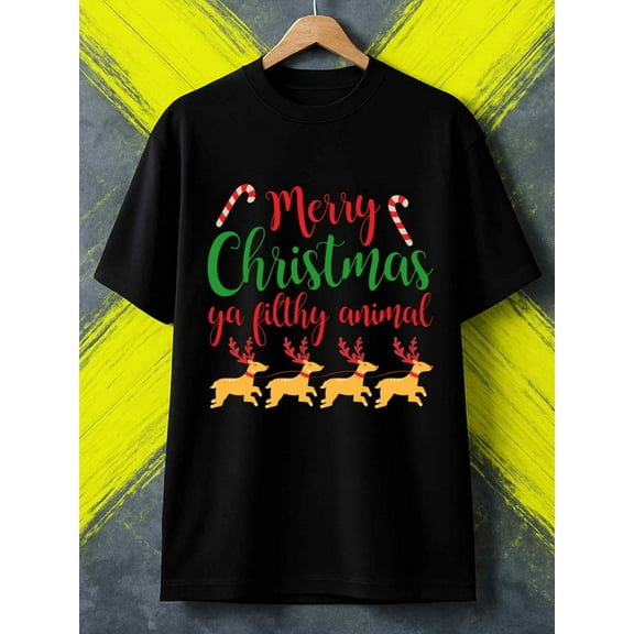 Christmas Reindeer T-Shirt Christmas cotton tshirts t shirts men 180G 100% Cotton black Cool shirts , Funny shirts , t shirt clothing, perfect for every day Hip-hop streetwear Christmas