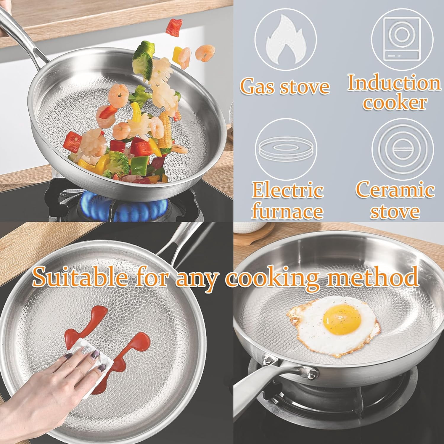 Titanium Pan, Uncoated Nonstick Titanium Frying Pan for Cooking, High Temperature Scratch Resistant Professional Kitchenware for Any Stovetop (No Lid,11.02in)