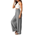 thumbnail image 5 of Women's High Waist Wide Leg Pants, Cotton Linen Flare Leg Palazzo Trousers with Pockets, Elastic Waist Casual Bell Bottom Pants for Daily Wear, Vacation and Boho Chic Outfits Grey M, 5 of 7