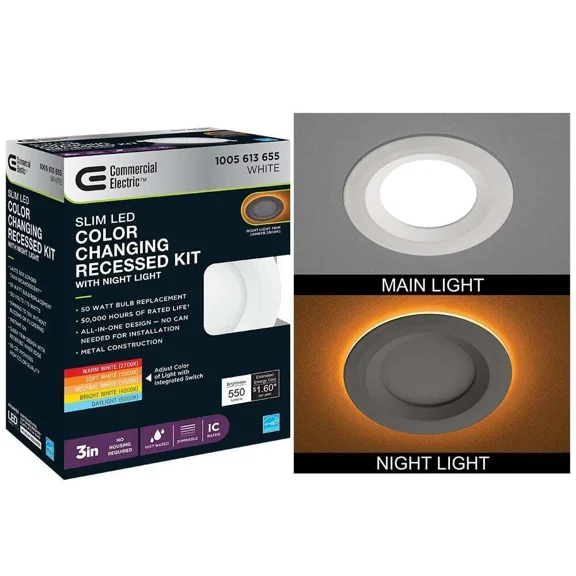 Commercial Electric 3 In. Canless Integrated Led Recessed Light Trim With Night