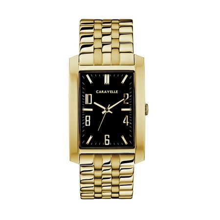 Caravelle Men's Rectangular Gold-Tone Stainless Steel Bracelet Dress Watch