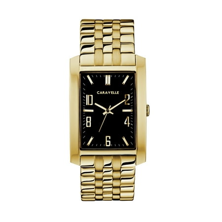 Caravelle Mens Bracelet - Caravelle Men's Rectangular Gold-Tone Stainless Steel Bracelet Dress Watch 44A103
