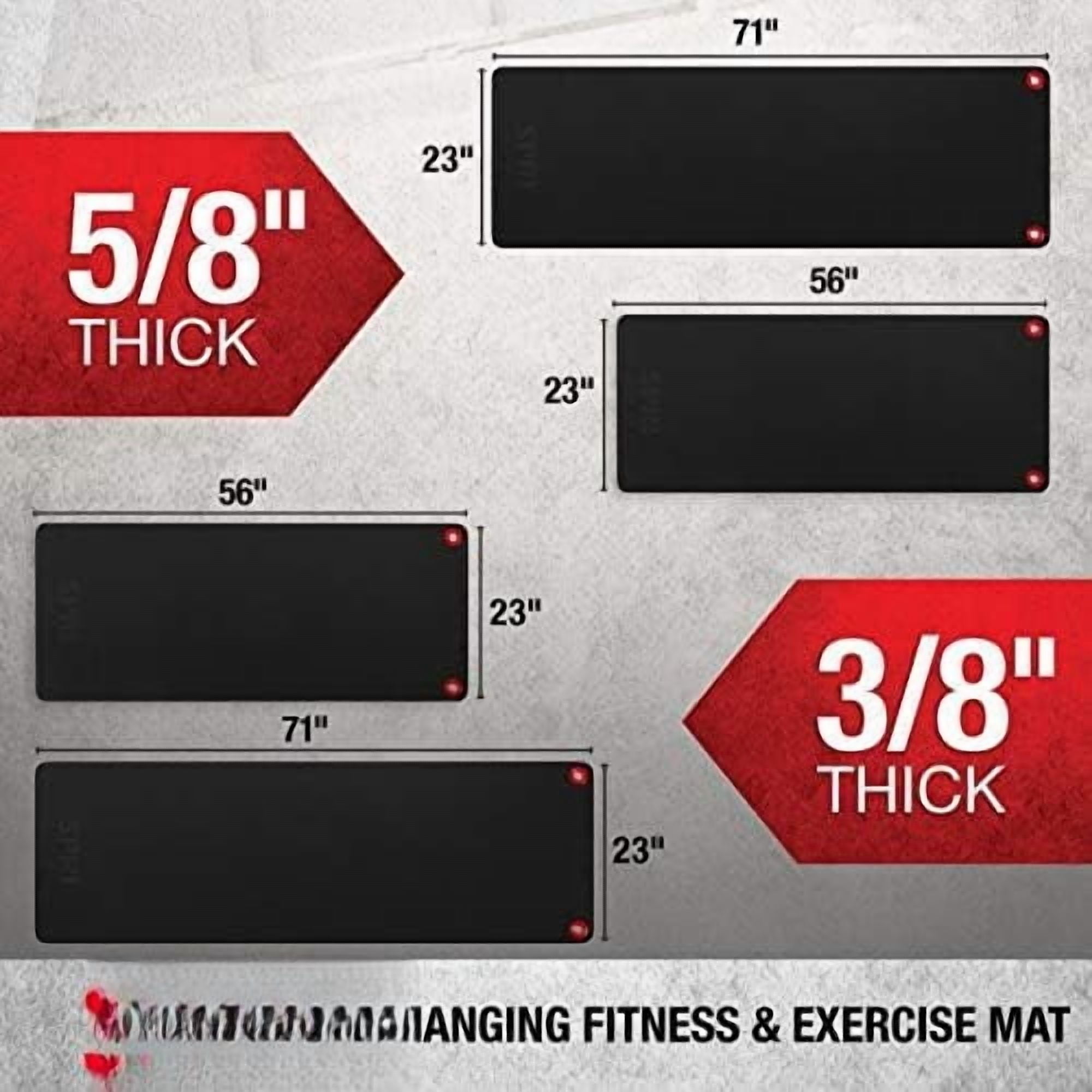 Hanging Exercise Mat, Fitness & Yoga Mat for Group Fitness Classes, Commercial Grade Quality with Reinforced Holes 56" L x 23" W x 5/8" (Black)