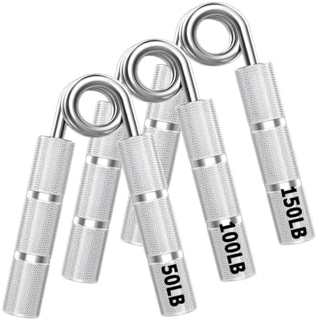 Silver Metal Hand Grip Set, 50LB-400LB No Slip Heavy-Duty Grip Strengthener Great Wrist & Forearm Hand Exerciser, Home Gym, Hand Gripper Grip Strength Trainer