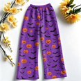 thumbnail image 5 of Womens Halloween Pajama Pants Soft Flannel Funny Bat Print Pj Bottoms | Halloween Costumes Women, Drawstring Waist, Straight Wide Leg, Cute Ghost Print, Loose Fit, Lounge, for Sleep Dark Purple,M, 5 of 6