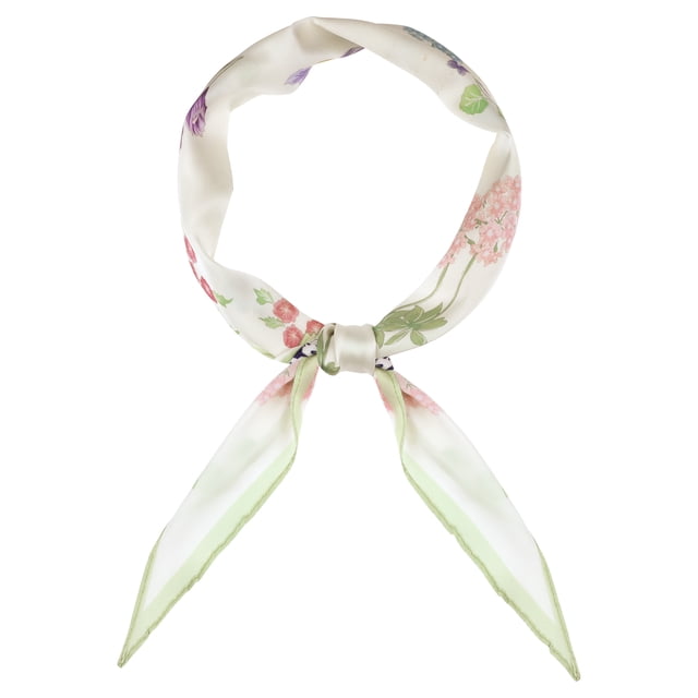 Bufanda de satén impresa con flores Inspire Chic para mujer, diadema larga de seda con flores, bufandas para el cuello 41.3x10.2" Flor verde claro