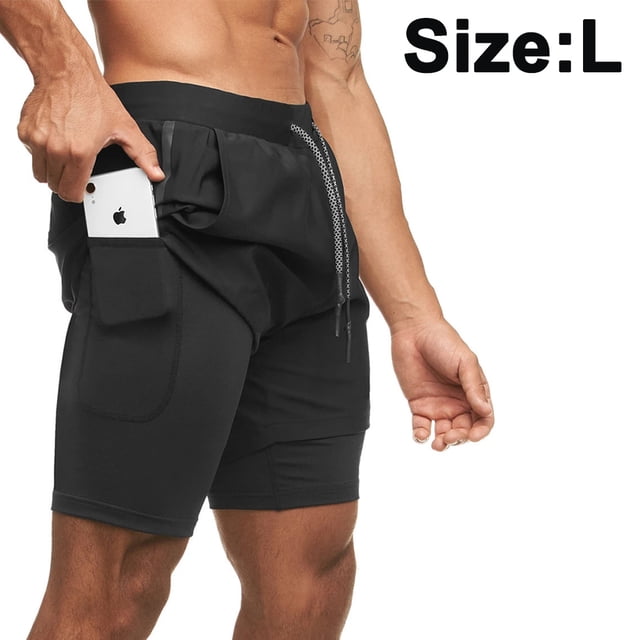 1 pieza de pantalones cortos de entrenamiento 2 en 1 para hombre, pantalones cortos ligeros para gimnasio, Yoga, entrenamiento, boxeo, deportes, pantalones cortos con trabillas para toallas Vhermosa 221580-3