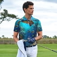thumbnail image 3 of Pofeuu Underwater Fish Turtle Print Men's Loose Fit Midweight Short-Sleeve Pocket Polo-Large, 3 of 6