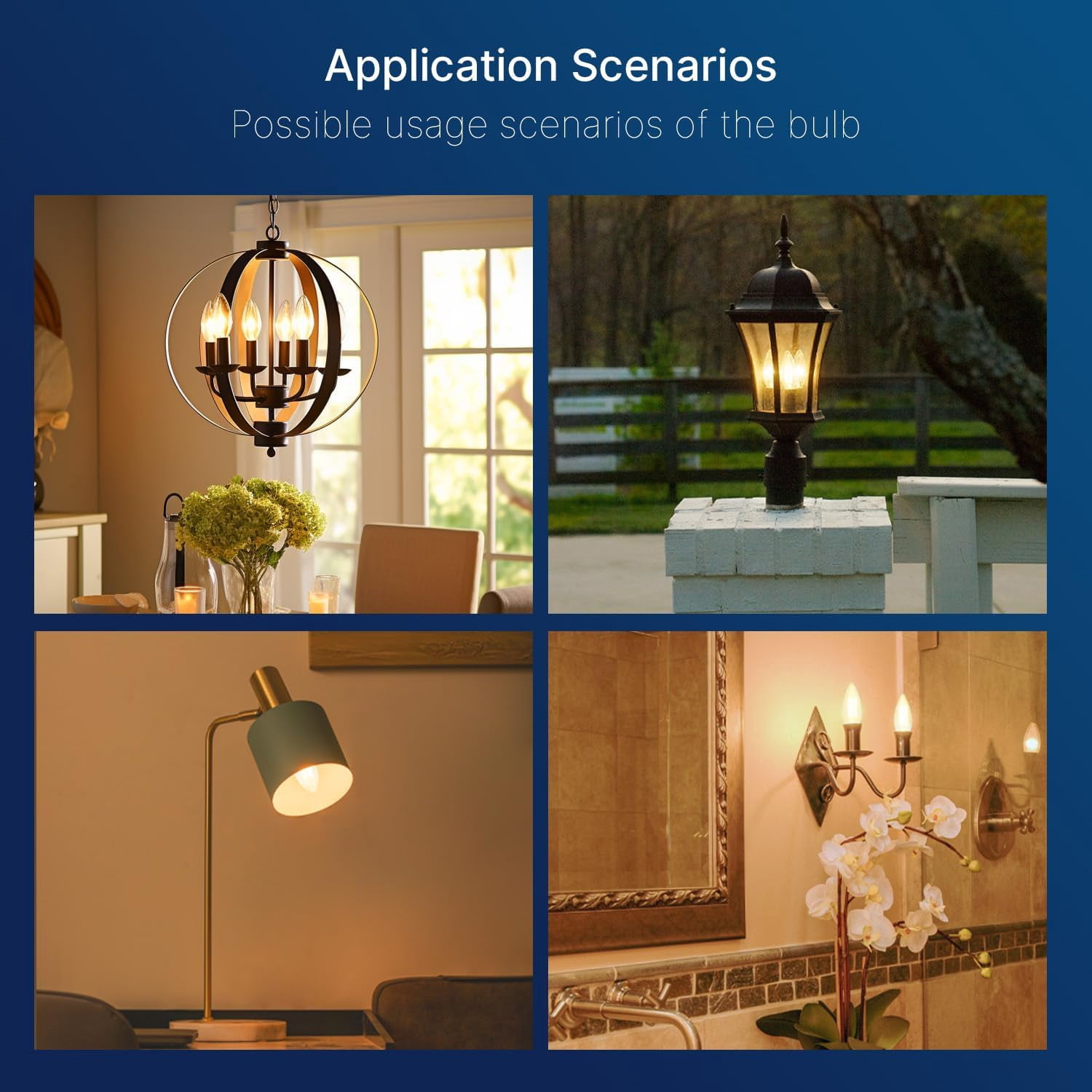 B11 E12 LED Candelabra Bulbs - 60W Equiv Dimmable, 2700K Warm White Indoor Candle Lights, Energy Saving (12-Pack)