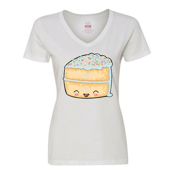 Inktastic Cute Smiling Cake with Confetti Sprinkles Women's V-Neck T-Shirt