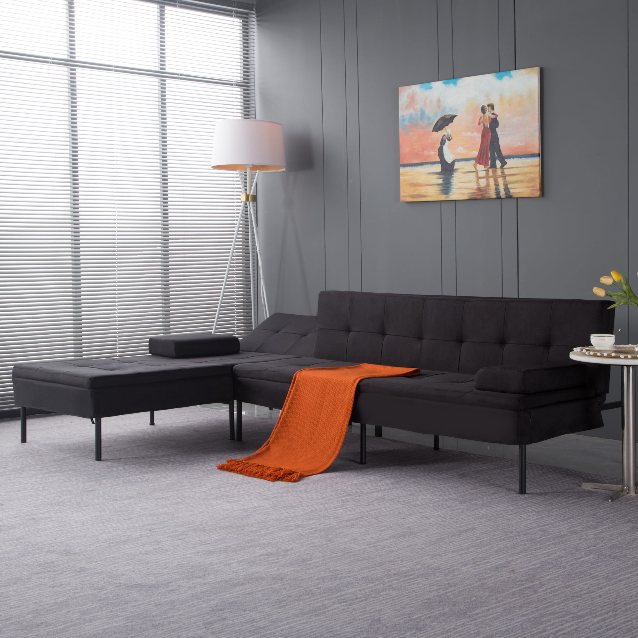 Gewnee 89.4” Sofa Sleeper Bed L-Shaped Sectional Couches,Convertible Sofa Bed for Living Room,Apartment（Black）