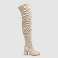 thumbnail image 6 of Xiaoxatg Fashion Women's Knee High Boots Stylish Thick High Heels Pleated Suede Long Footwear for Women 6.5 Beige, 6 of 7