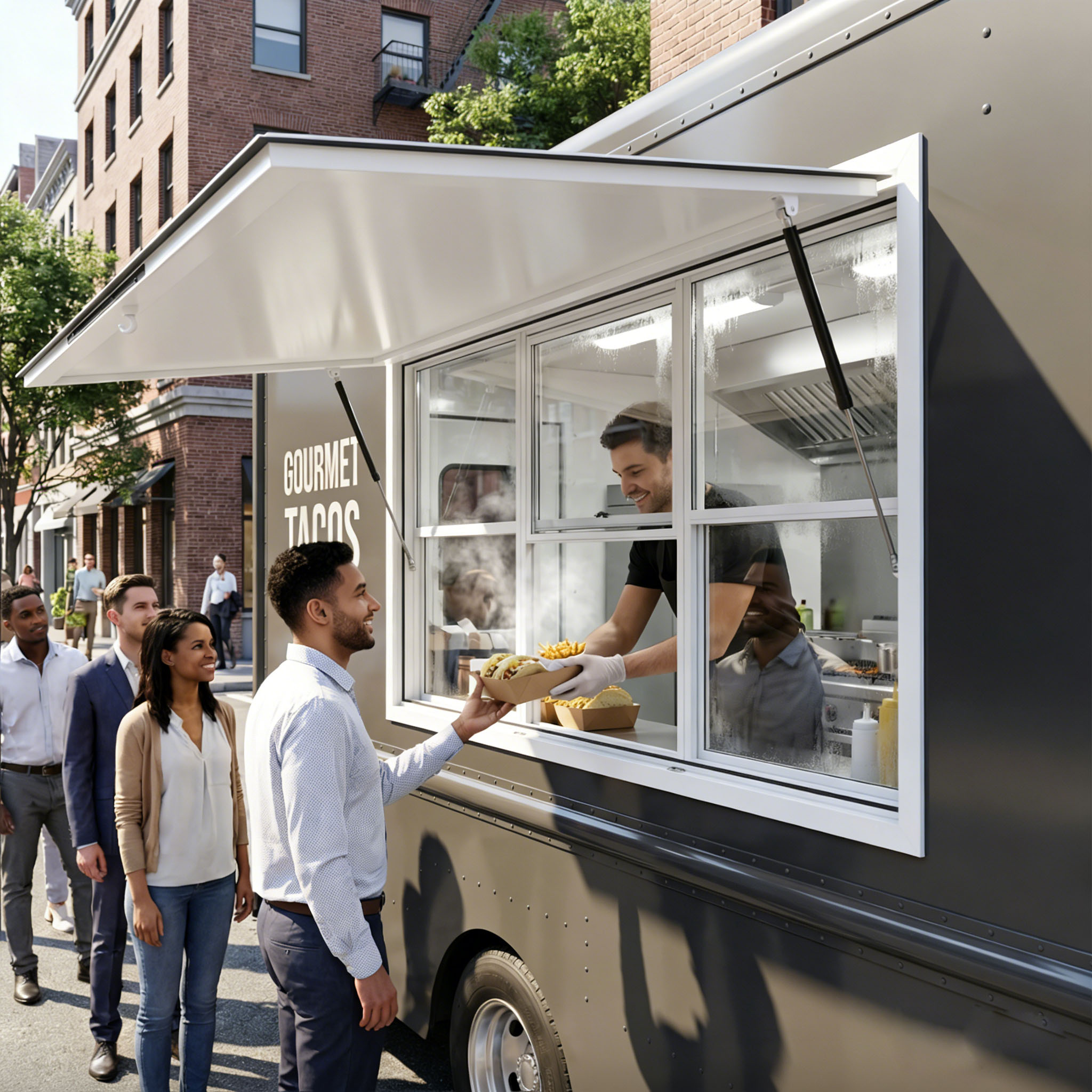 Concession Window, 60x36in Serving Window, Food Truck Service Window with 3 up&down sliding windows, Concession Stand Serving Window for Street Food Cart