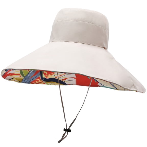 YAYUBA Super Wide Brim Sun Hat for Women Packable Reversible Double Side Wear Hats Summer Beach Bucket Cap,Beige