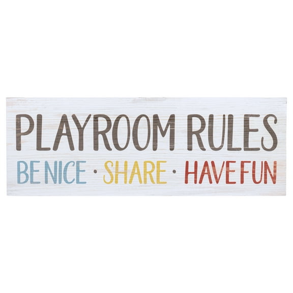 P. Graham Dunn Playroom Rules Be Nice Share Whitewash 15.75 x 5.5 Solid Wood Plank Wall Plaque Sign