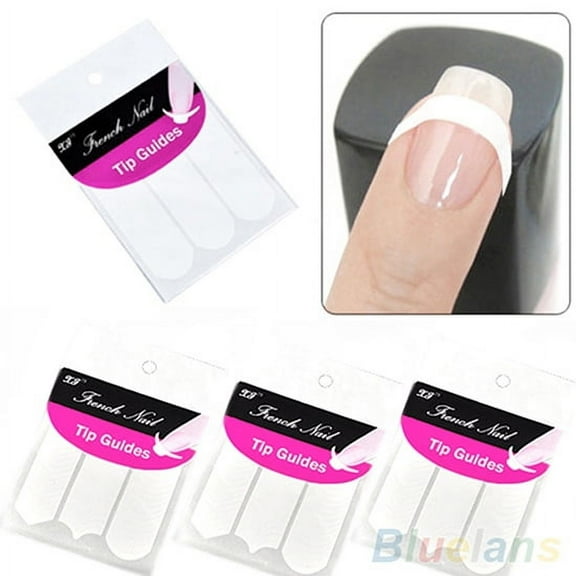 Limei 2 Sheets 96PCS French Manicure Nail Art Stickers Strips, Self-Adhesive Nail Sticker Tips for Manicure Decoration DIY Tools, Manicure Nail Art Tips Form Guide Stickers Moon Shape Design White