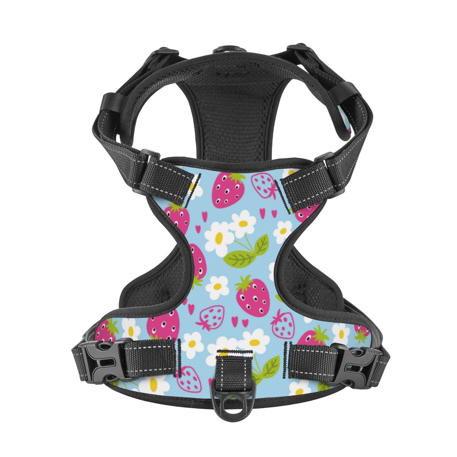 Kdxio Strawberry And Flowers Print No Pull Dog Harness Adjustable Reflective Oxford Easy Control Medium Large Dog Harness for Training and Everyday-