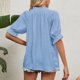 thumbnail image 4 of Camisa casual azul cielo de media manga y transpirable para mujer, talla XL, blusa con cuello en V y cordón ajustable, 4 of 6
