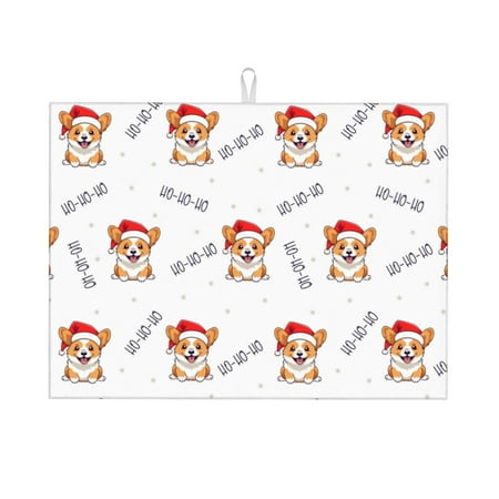 

Xecao Corgi With Santa Claus Hat Patten Drying Mat Dish Drying Mats for Kitchen Counter Super Absorbent Dish Drying Pads 18×24 Inch