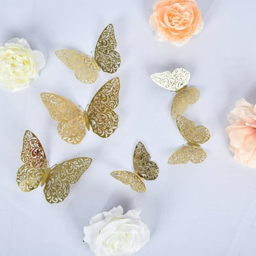 Efavormart 12 Pack | 3D Gold Butterfly Wall Decals DIY Removable Mural Stickers Cake Decorations