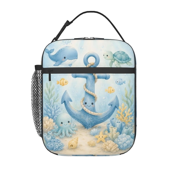 Cute Ocean Anchor Lunch Bag Reusable Thermal Lunch Box with Handle for Women and Men