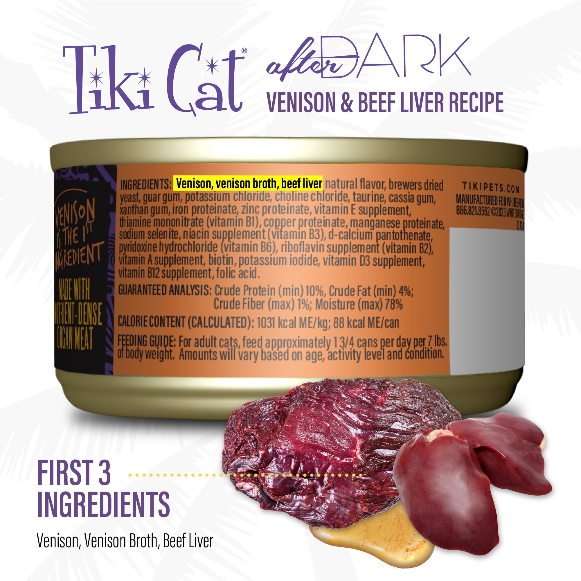 (24 pack) Tiki Cat After Dark Pate Wet Cat Food, Wild Venison & Beef Liver, 3 oz. Can