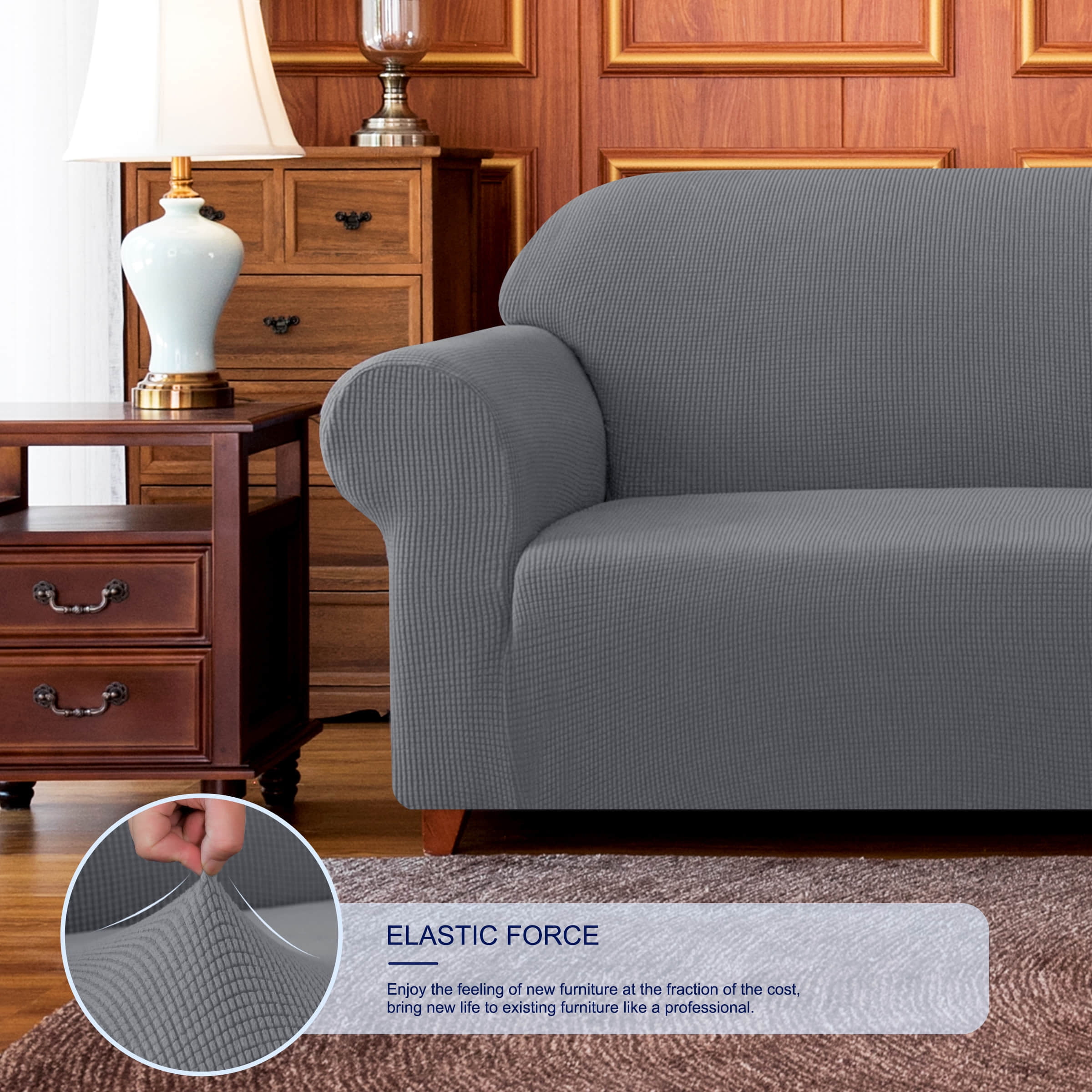 Subrtex Stretch 1-Piece Textured Grid Loveseat Slipcover, Light Gray