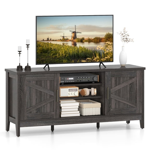 Furnibear Farmhouse TV Stand for 65 Inch TV, Entertainment Center with 2 Storage Cabinets, Gray