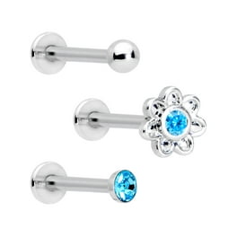 316L Surgical Steel White CZ with Blue Opal Flower Labret 316L Surgical Steel White CZ with Blue Opal Flower Labret