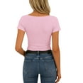 thumbnail image 4 of Women Slim Knit Tops Summer Crew Neck Lace Base Shirt Fashion Short Sleeve Comfy T-Shirt, 4 of 9