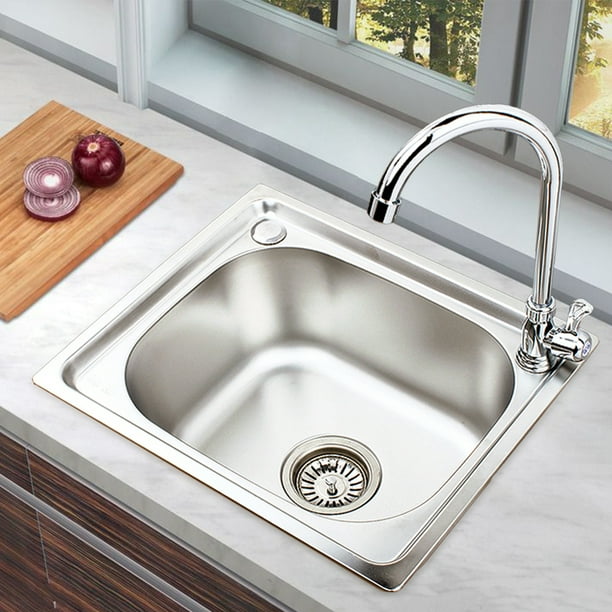 AnFeng Stainless Steel Kitchen Sinks Drop in Kitchen Sink Single Bowl Wet Bar Sink with Straine Silver, 17x14.5x7.5 inch